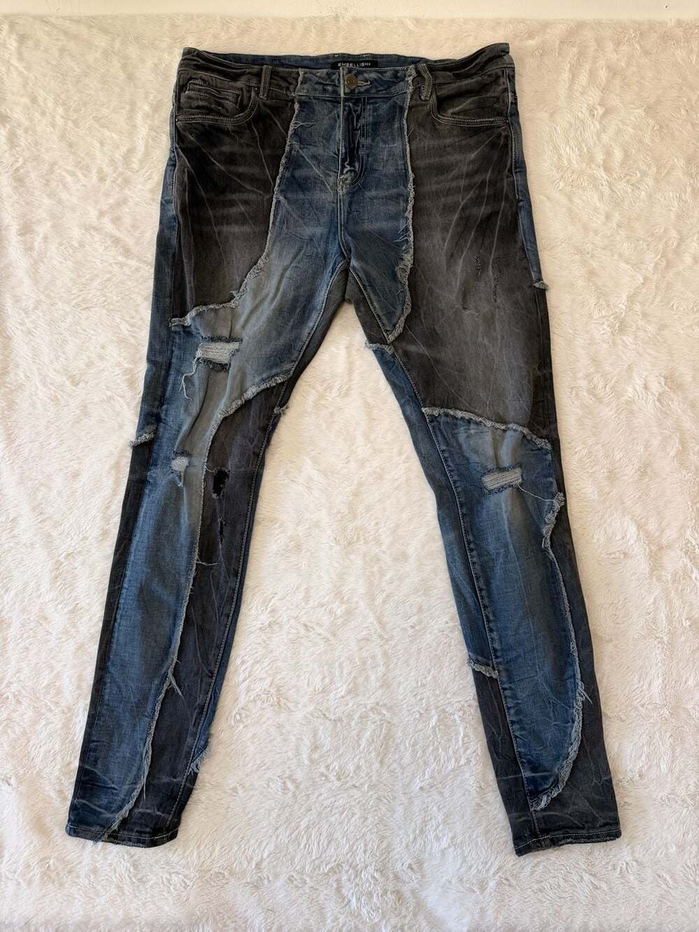 Embellish NYC Men’s Two-Tone Distressed Patchwork Skinny Jeans Size 36